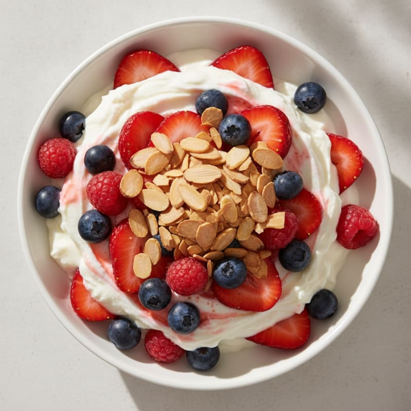 Greek Yogurt Protein Parfait with Mixed Berries and Almonds