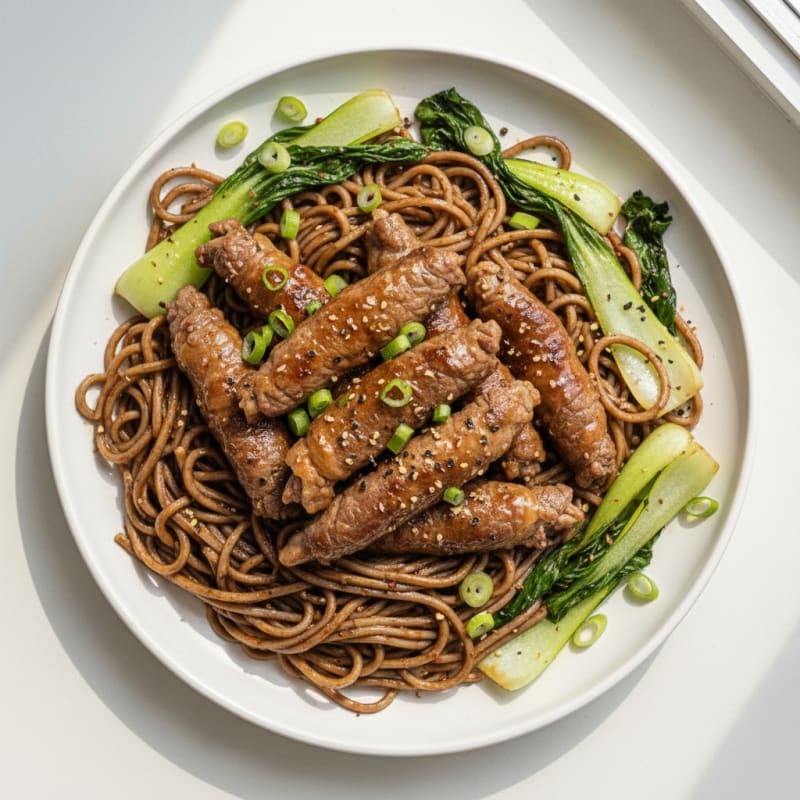Korean Beef Rolls with Black Bean Noodles