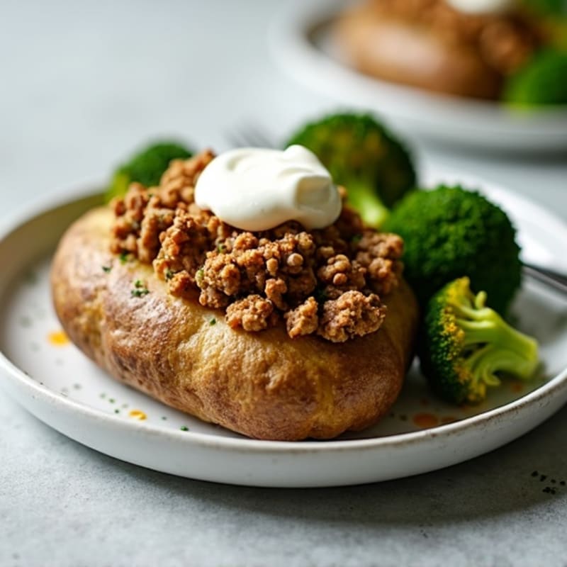 Baked Potatoes with Lean Ground Turkey, Roasted Broccoli, and Creamy Greek Yogurt