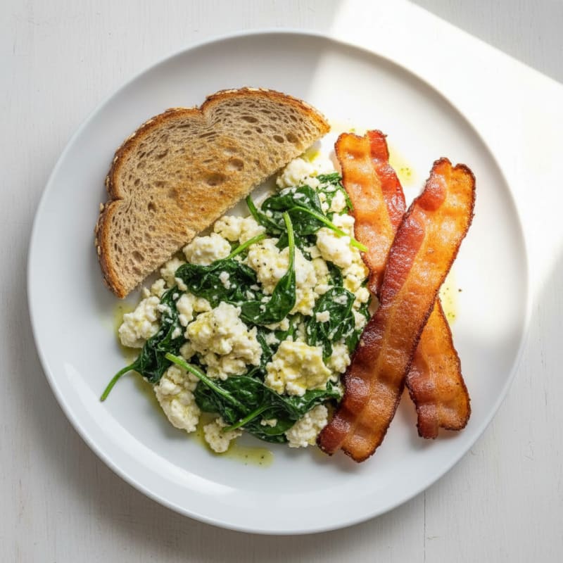 Cottage Cheese Scramble with Spinach and Turkey Bacon