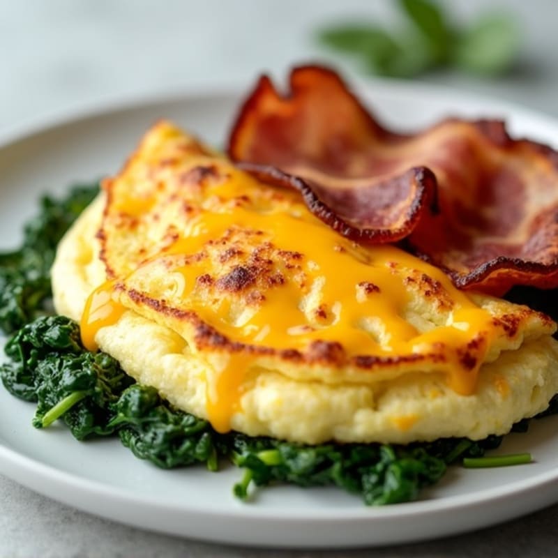 Cheesy Spinach Egg White Omelette with Turkey Bacon