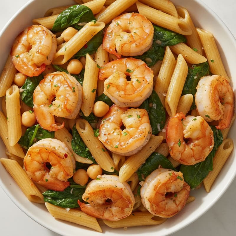 Garlic Shrimp with Chickpea Penne