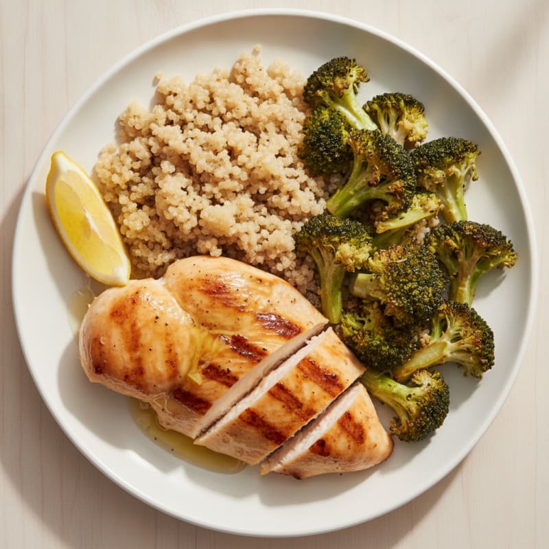 Grilled Chicken Breast with Quinoa and Roasted Broccoli