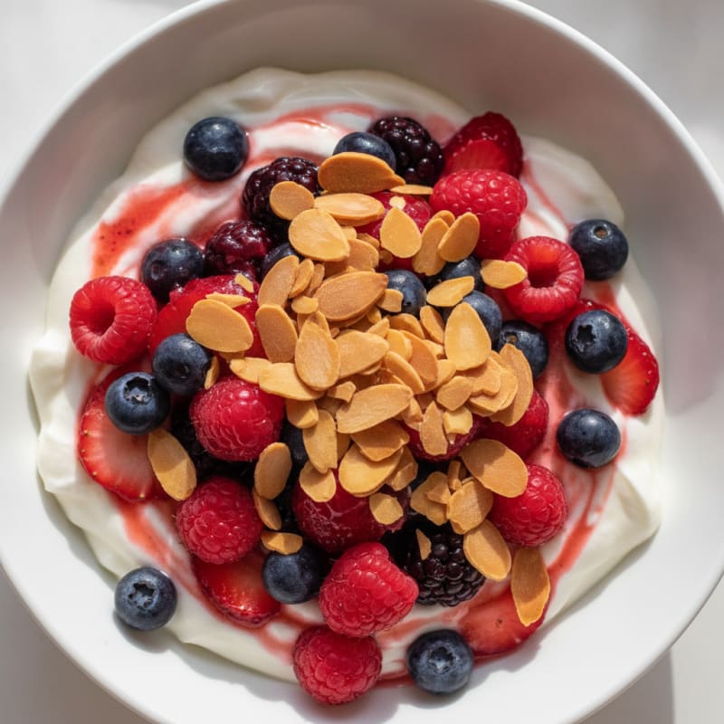 Greek Yogurt Protein Parfait with Mixed Berries and Almonds