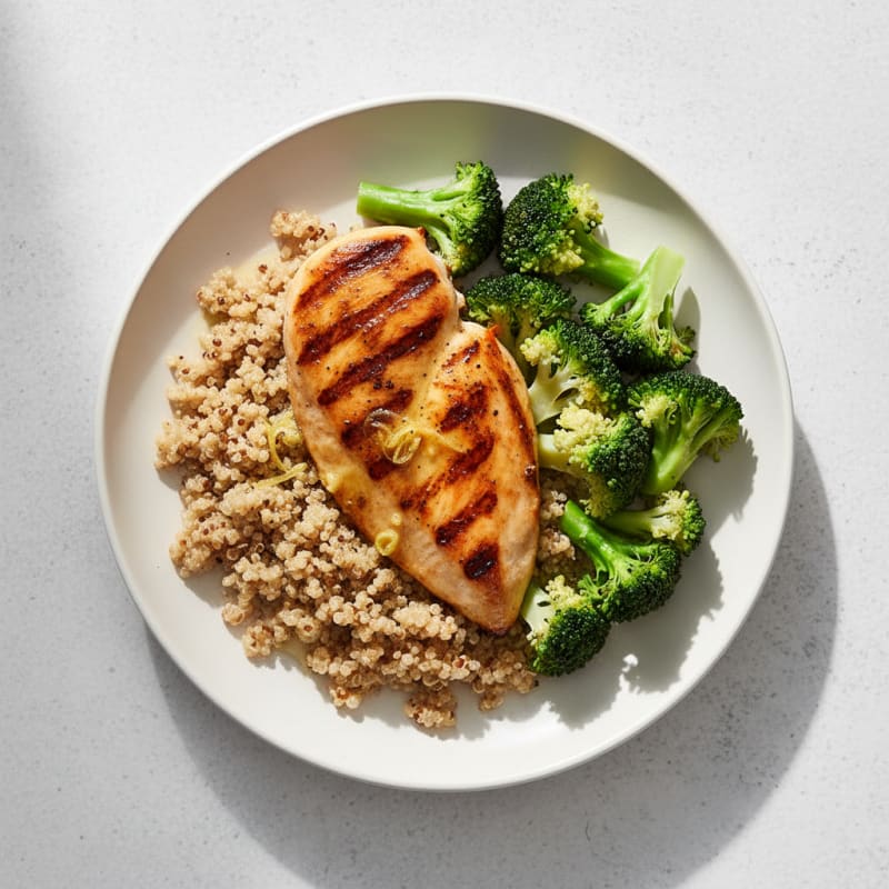 Grilled Chicken Breast with Quinoa and Steamed Broccoli