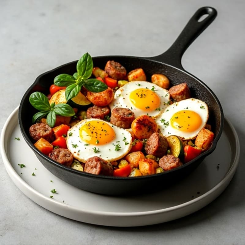Crispy Potato, Egg, and Lean Sausage Skillet with Roasted Vegetables
