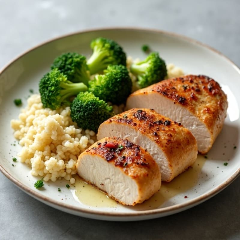 Seared Turkey Breast with Steamed Broccoli and Cauliflower Rice