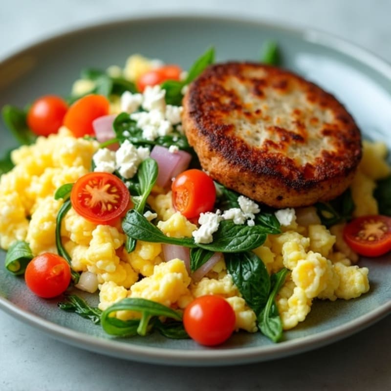 Egg White Spinach Scramble with Turkey Sausage