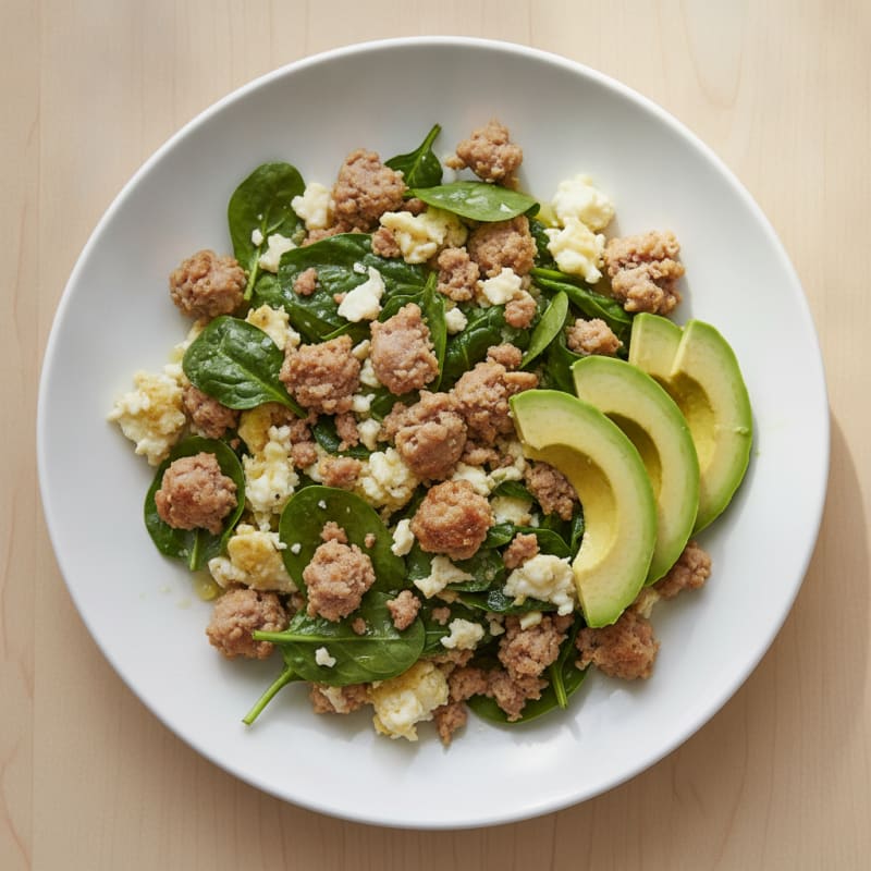 Egg White and Turkey Sausage Scramble with Spinach