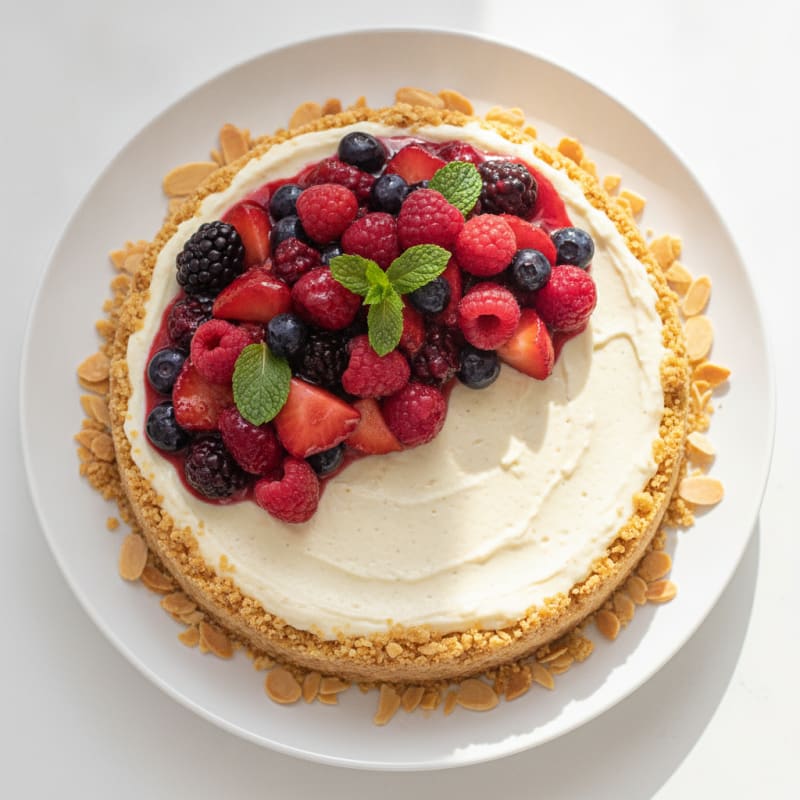 Greek Yogurt Protein Cheesecake with Mixed Berries