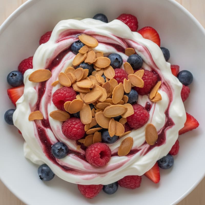 Greek Yogurt Protein Parfait with Mixed Berries and Almonds