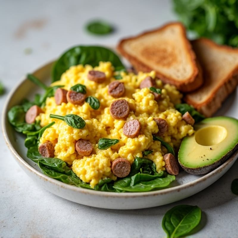 Egg White Scramble with Turkey Sausage and Spinach