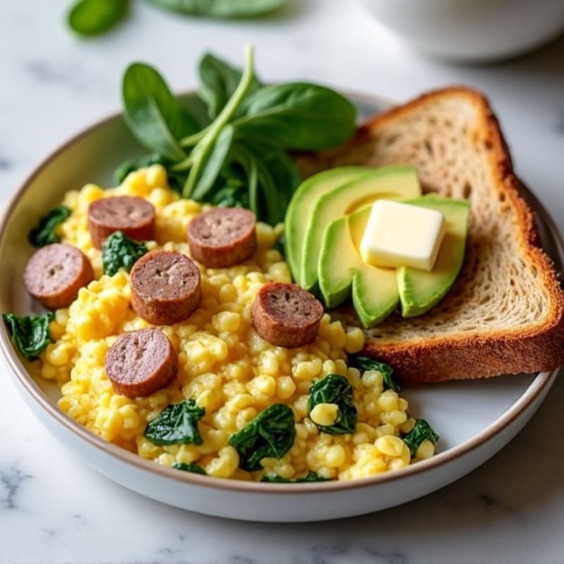 Egg White and Turkey Sausage Scramble with Spinach and Toast