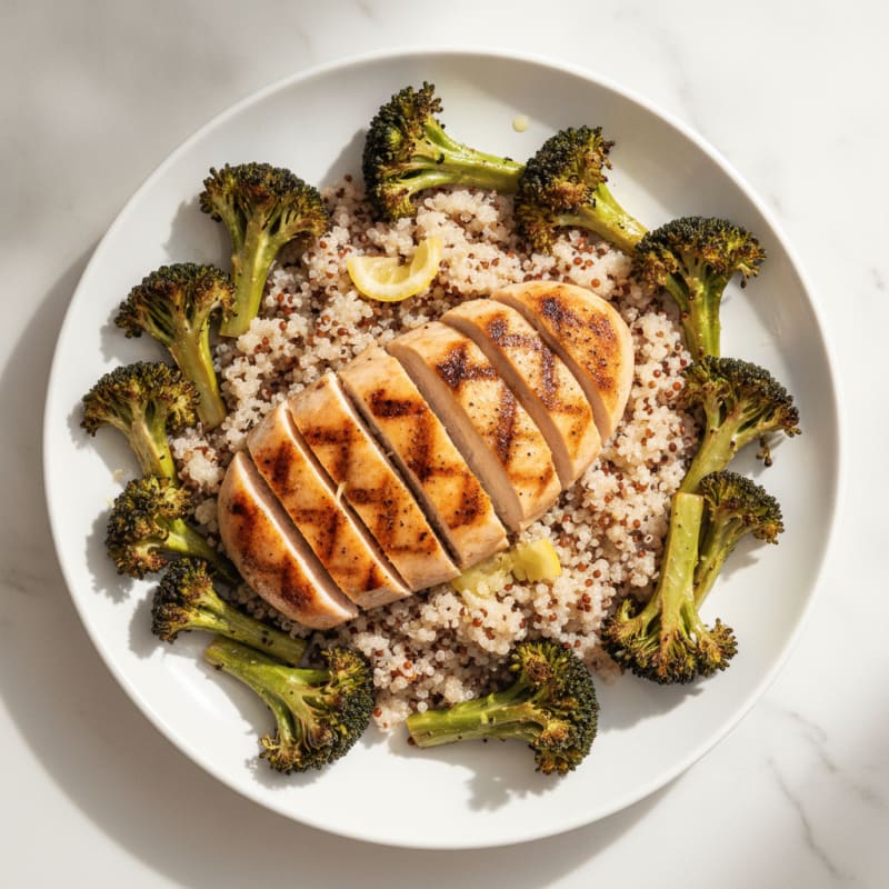 Grilled Chicken Breast with Quinoa and Roasted Broccoli