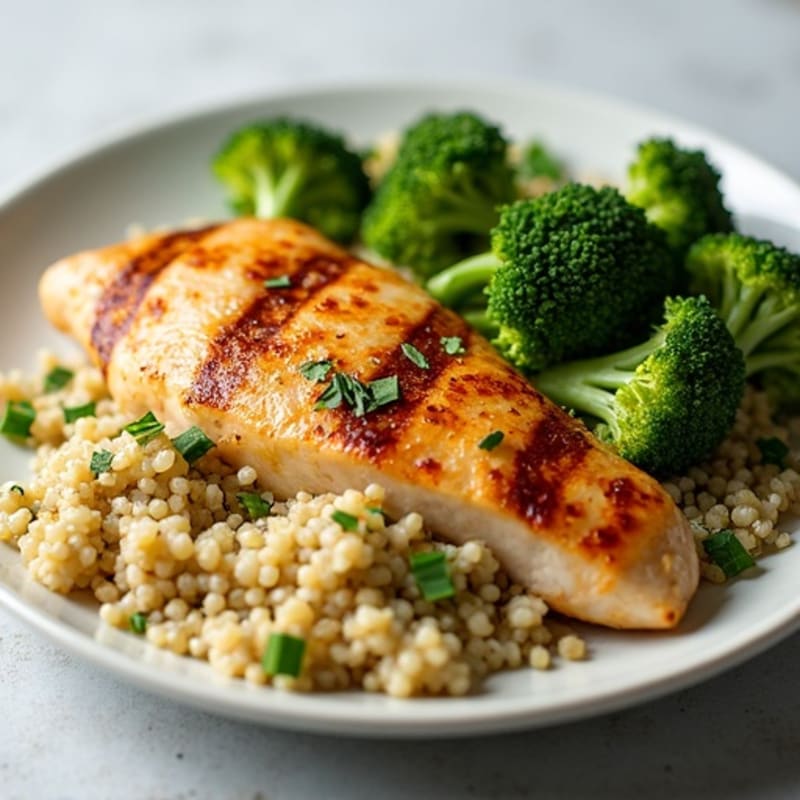 Grilled Chicken Breast with Quinoa and Roasted Broccoli