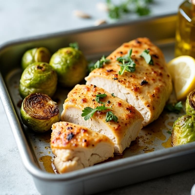 Sheet Pan Lemon-Herb Roasted Chicken Breast with Crispy Brussels Sprouts