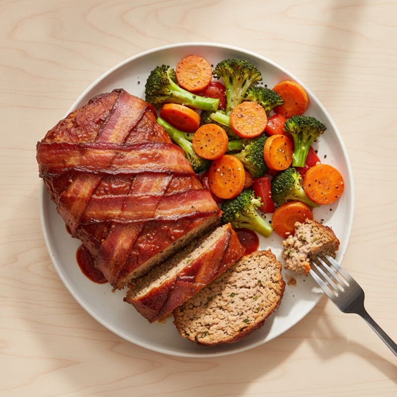 BBQ Bacon-Wrapped Meatloaf with Roasted Vegetables