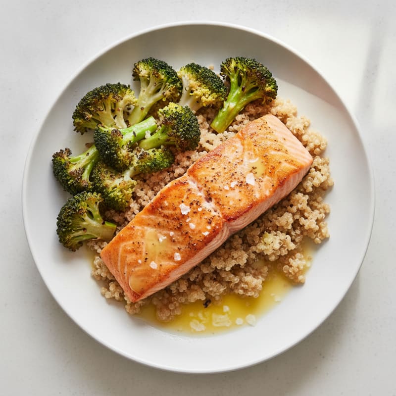 Seared Salmon with Roasted Broccoli and Quinoa