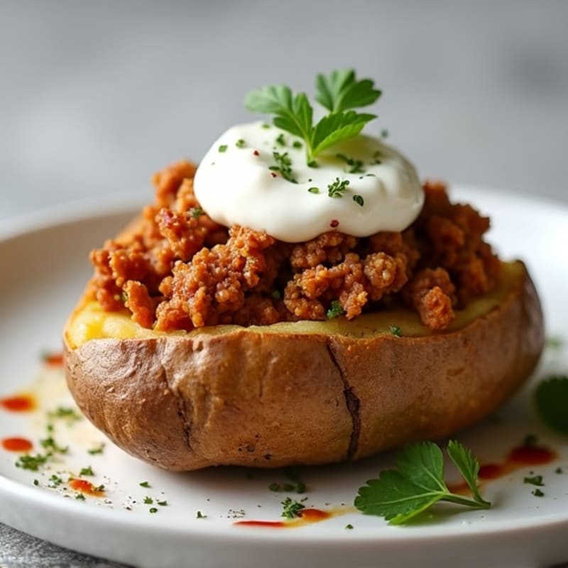 Crispy Baked Potato with Lean Ground Turkey and Creamy Greek Yogurt