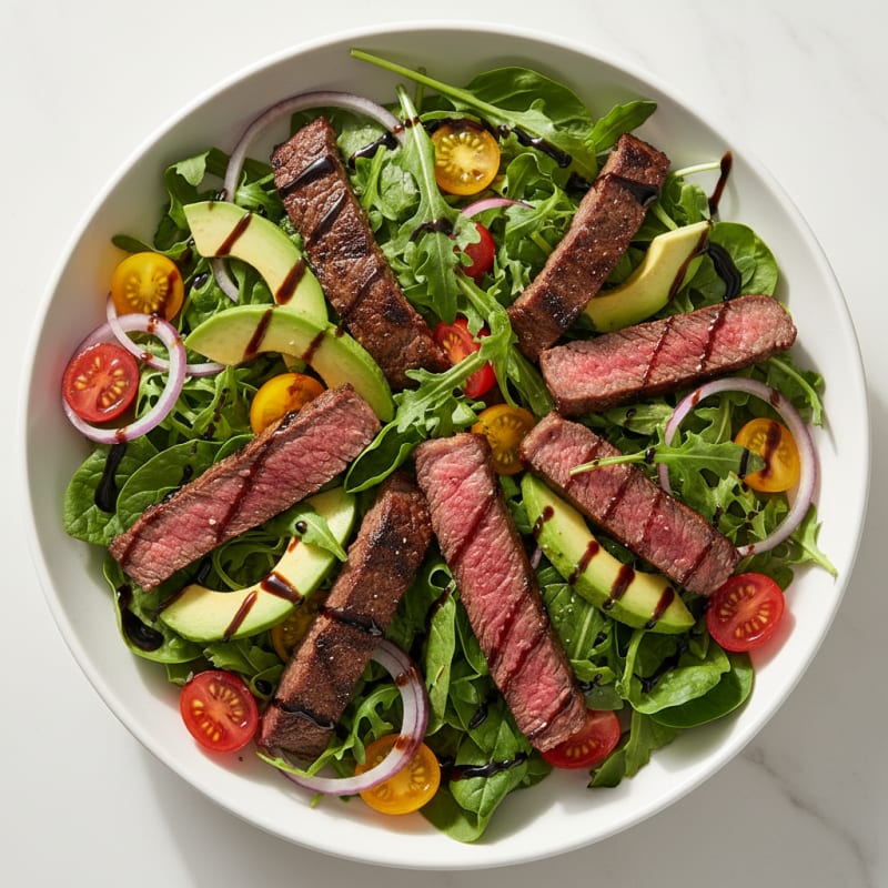 Seared Steak Salad with Cherry Tomatoes and Mixed Greens