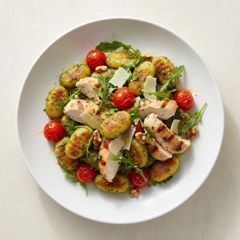 Gnocchi with Arugula Pesto and Cherry Tomatoes