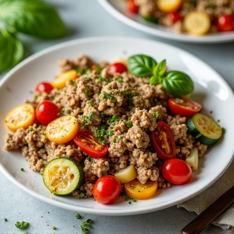 Herb-Seasoned Ground Turkey and Crispy Vegetable Skillet