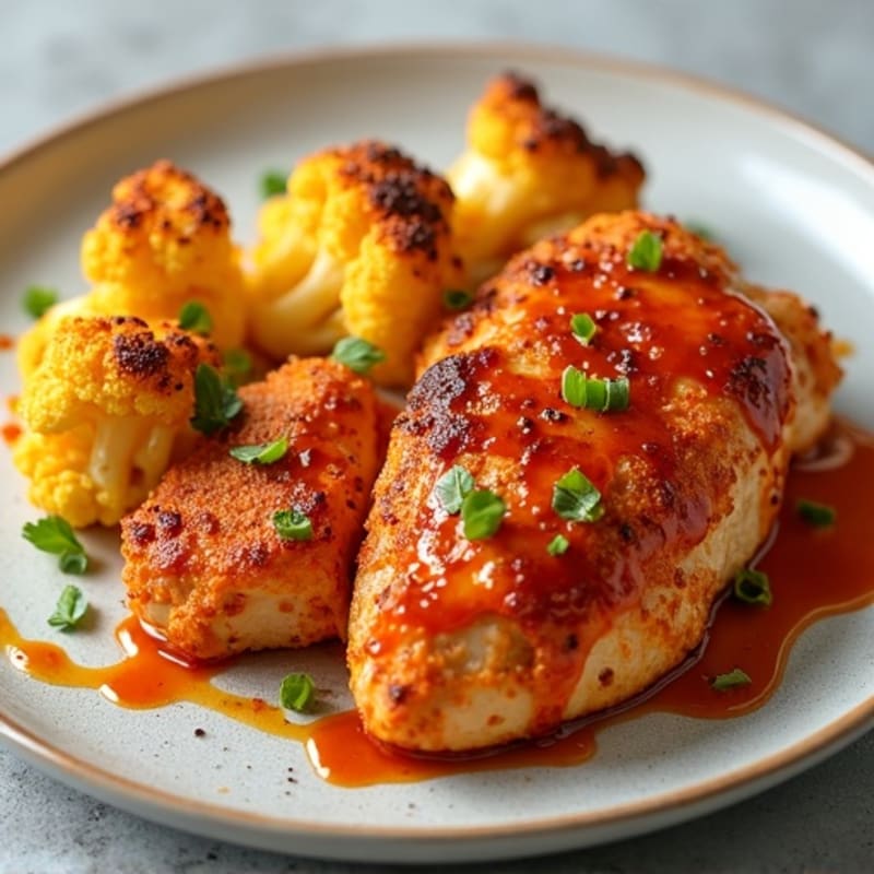 Crispy Sheet Pan Spicy Buffalo Chicken with Roasted Cauliflower