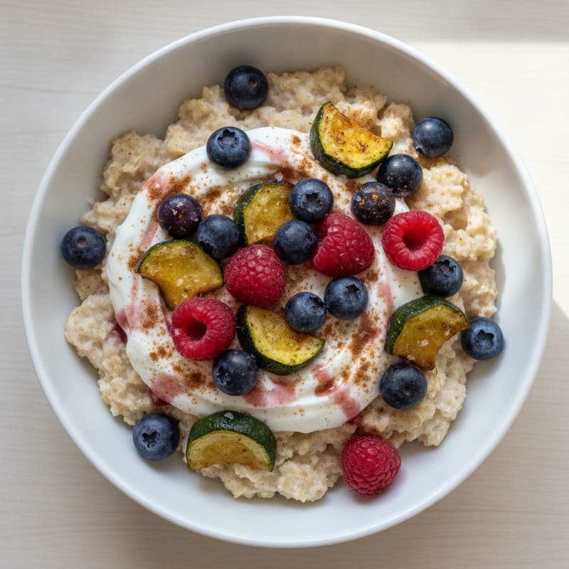 Berry Yogurt Oatmeal with Roasted Vegetables