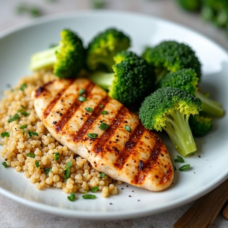 Grilled Chicken Breast with Quinoa and Roasted Broccoli