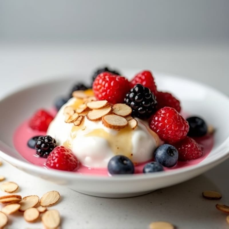 Silky Protein Greek Yogurt with Mixed Berries and Almonds