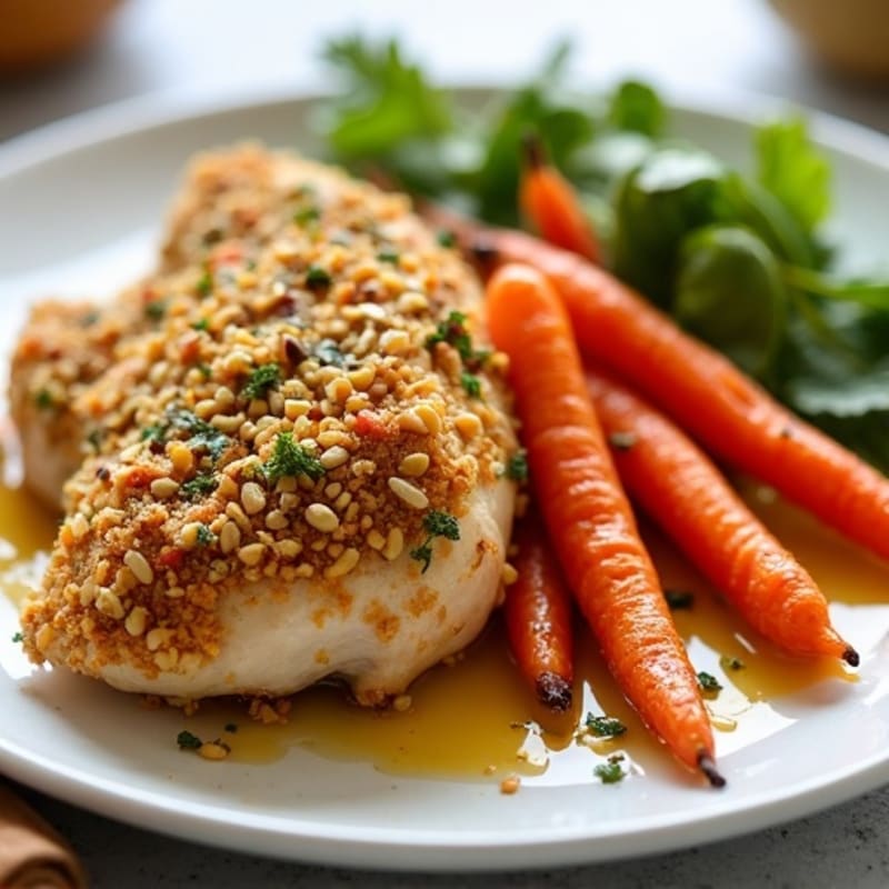 Crispy Pistachio-Crusted Chicken with Honey-Cinnamon Roasted Carrots