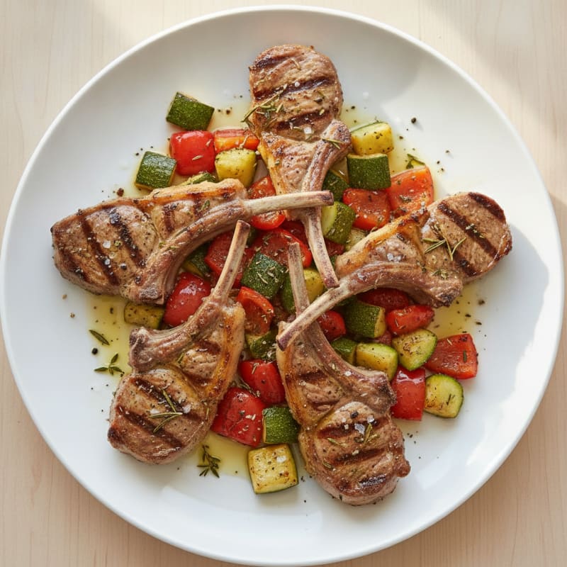 Grilled Herb Lamb Chops with Roasted Vegetables