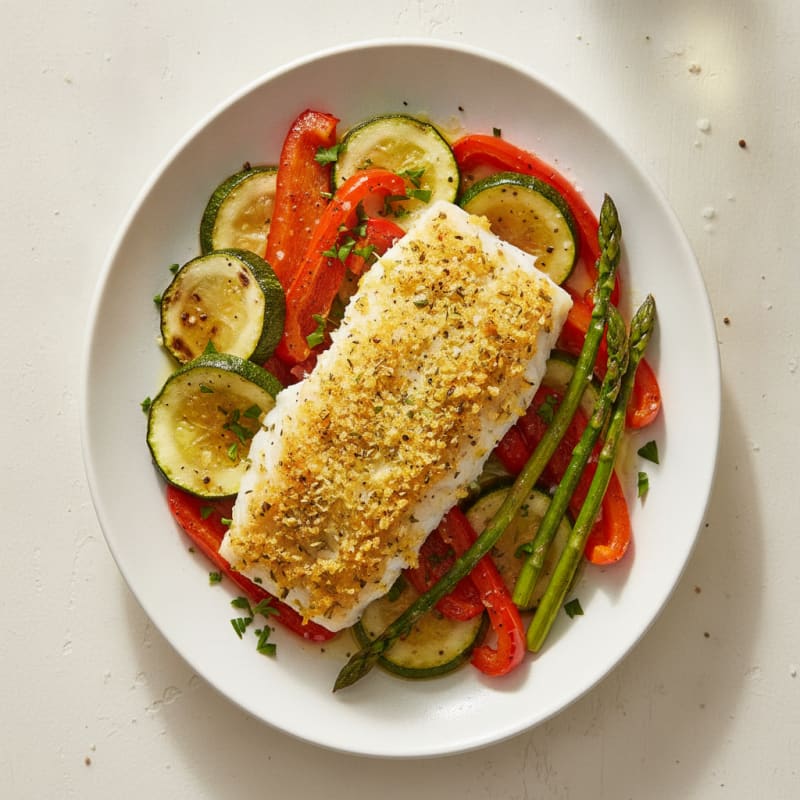 Baked White Fish with Roasted Vegetables