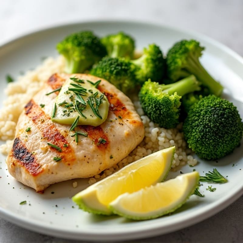 Lemon Herb Grilled Chicken with Roasted Broccoli and Cauliflower Rice