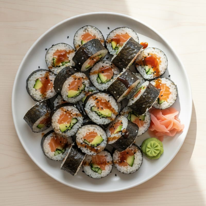 Fresh Salmon & Avocado Sushi Rolls
