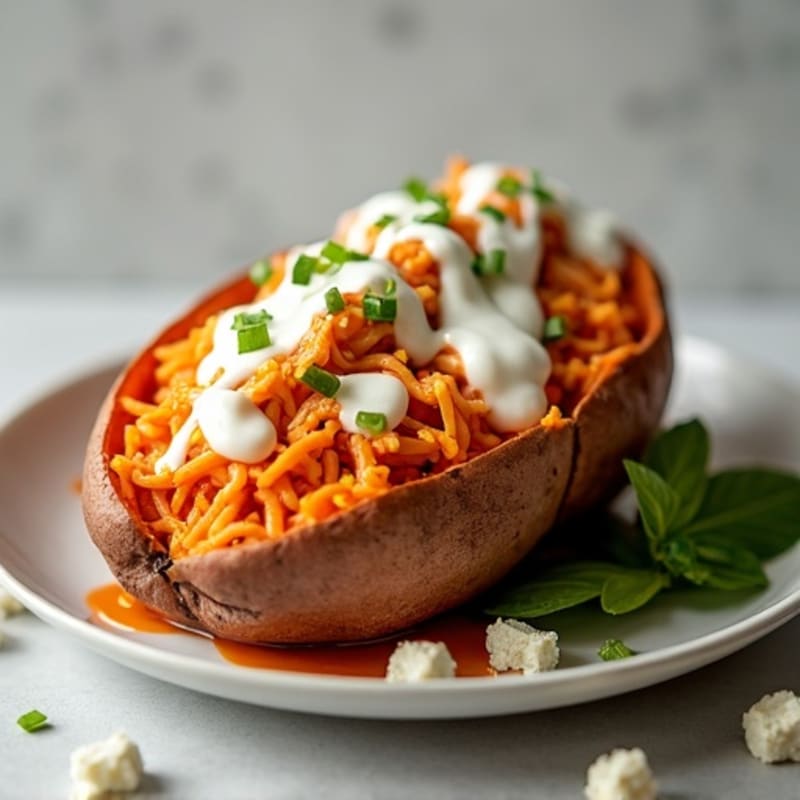 Creamy Buffalo Chicken Stuffed Sweet Potatoes