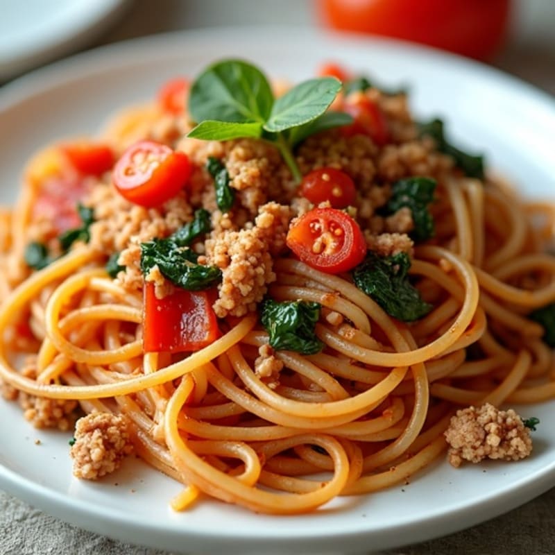 Lean Ground Turkey Whole Wheat Spaghetti with Rich Tomato Sauce and Hidden Veggies