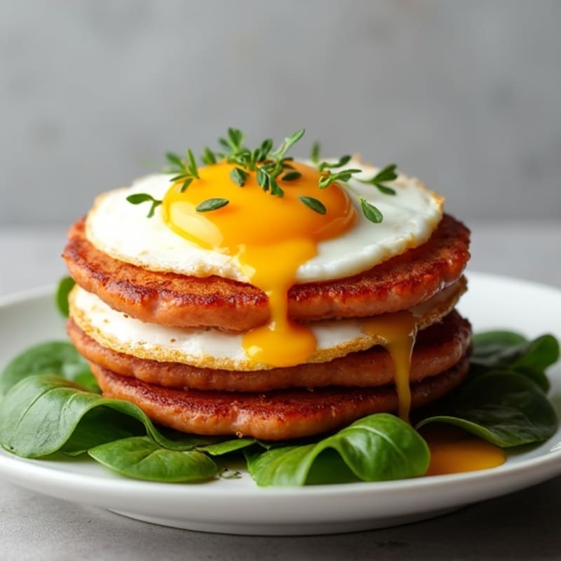 Crispy Pan-Seared Bologna and Eggs Breakfast Stack