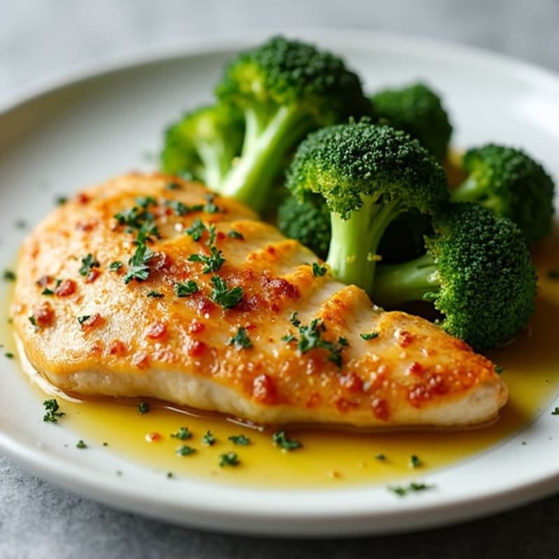 Lemon Garlic Pan-Seared Chicken with Crispy Roasted Broccoli