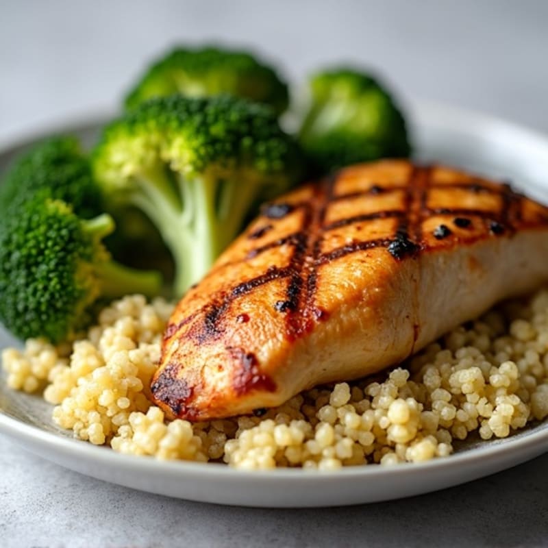 Grilled Chicken Breast with Roasted Broccoli and Quinoa