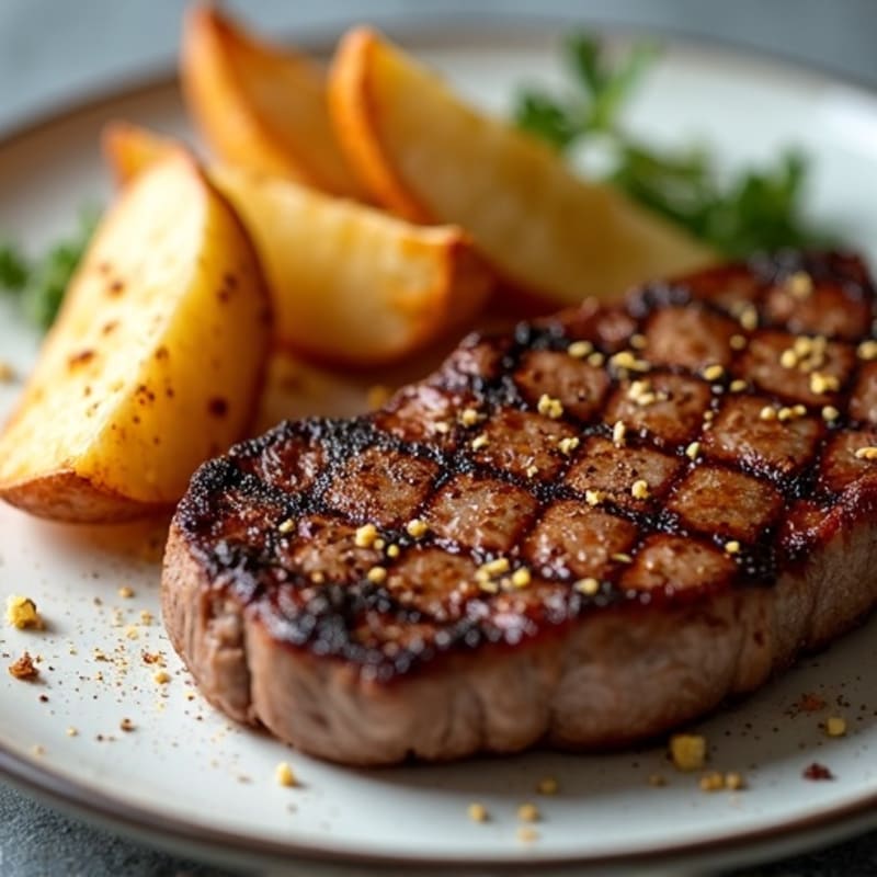 Seared Steak with Crispy Seasoned Potato Wedges