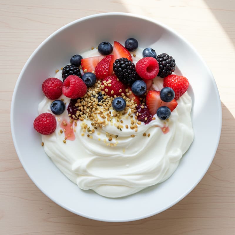 Silky Vanilla Protein Yogurt with Mixed Berries