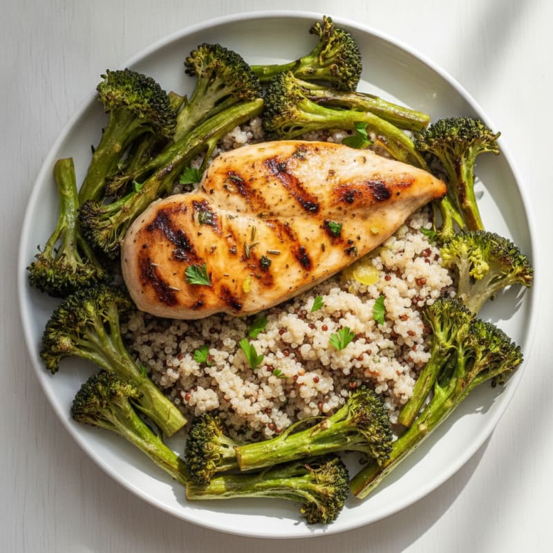 Grilled Chicken Breast with Quinoa and Roasted Broccoli
