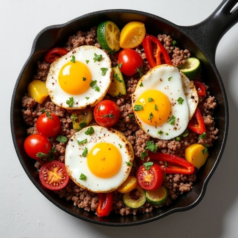 Lean Ground Beef and Roasted Vegetable Skillet