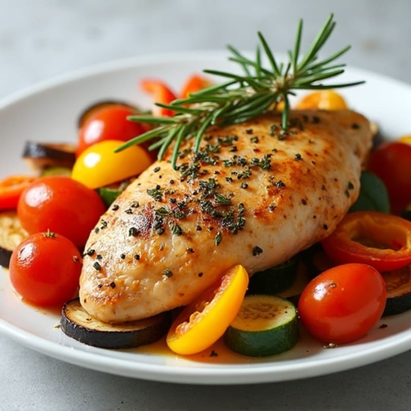 Herb-Roasted Chicken with Rainbow Mediterranean Vegetables