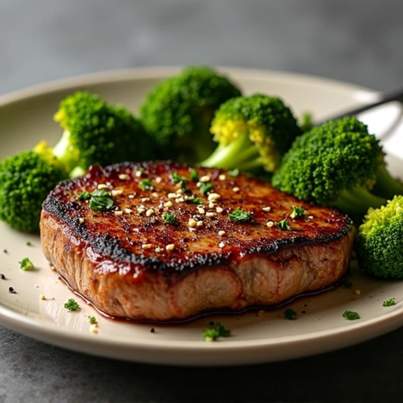 Pan-Seared Ribeye with Garlic Roasted Broccoli