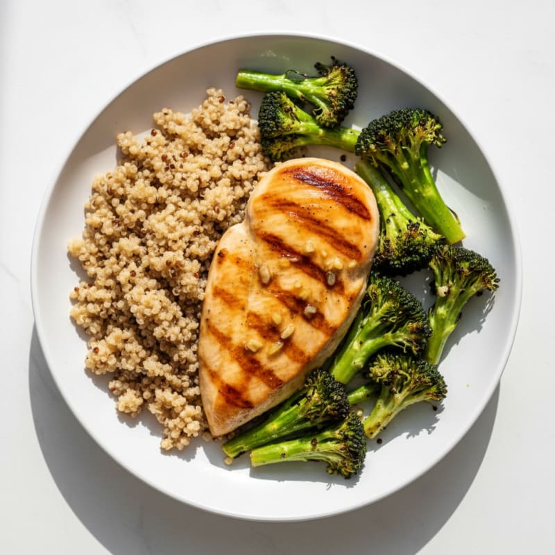 Grilled Chicken Breast with Roasted Broccoli and Quinoa