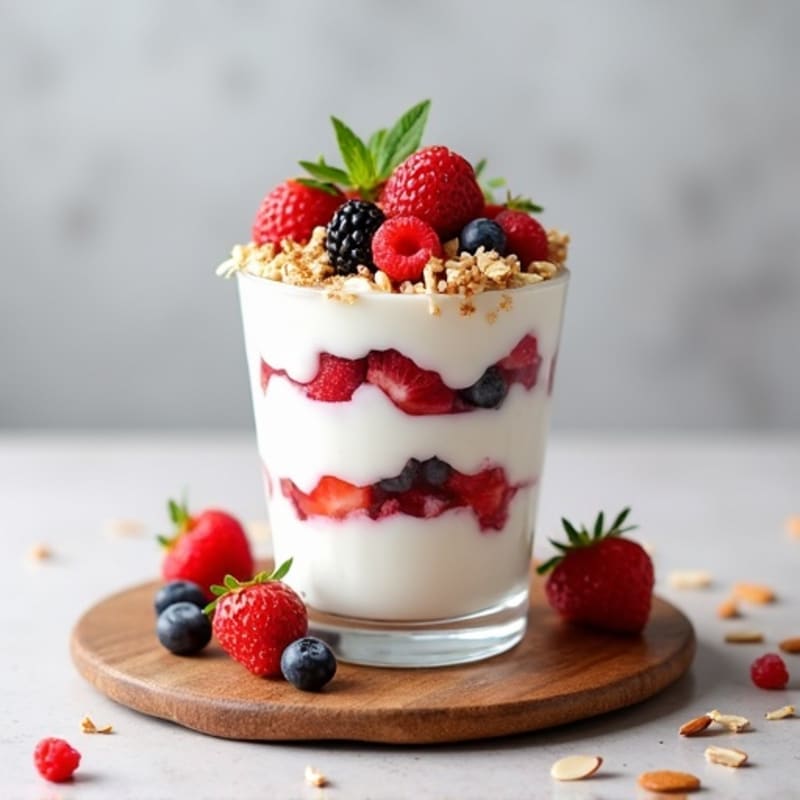 Creamy High-Protein Yogurt Parfait with Mixed Berries and Almond Crunch