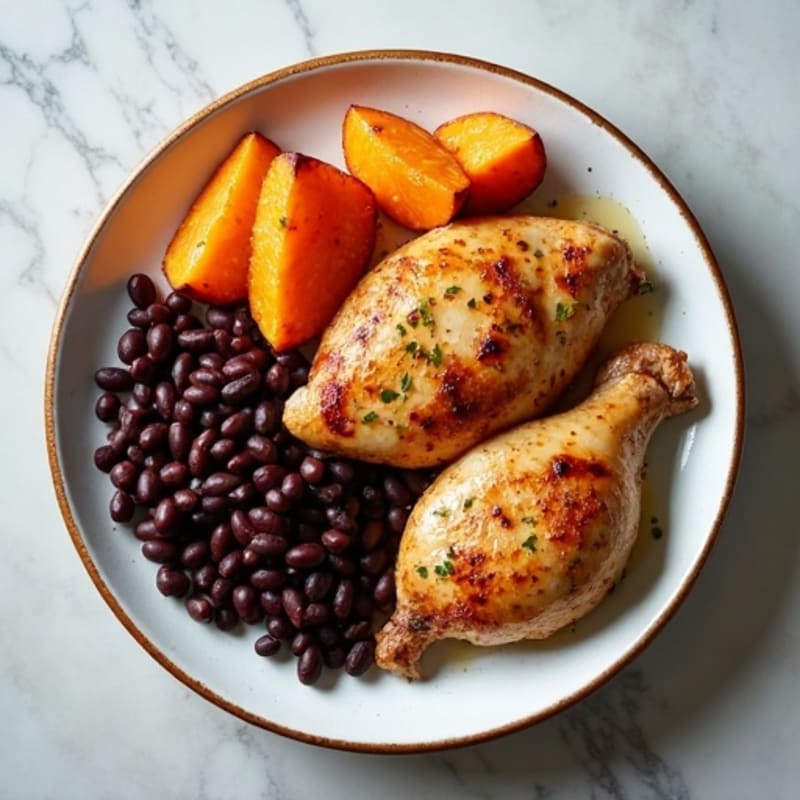 Citrus-Garlic Roasted Chicken with Black Beans and Roasted Sweet Potatoes