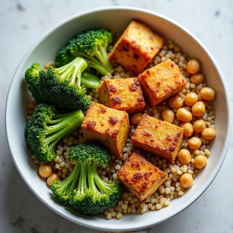 Crispy Baked Tofu with Roasted Broccoli and Quinoa